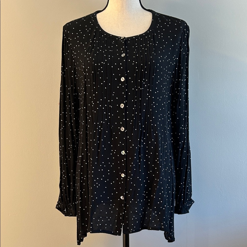 J. Jill Black Polka Dot Button Down Blouse
